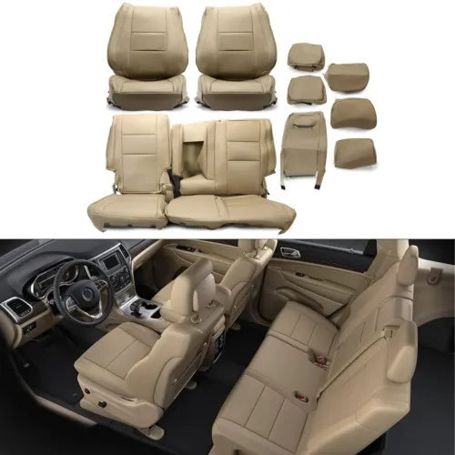 ベージュレザーシートカバーフルセットジープグランドチェロキー 2011 -2019 Beige Leather Seat Covers Full Set For Jeep Grand Cherokee 2011 -2019