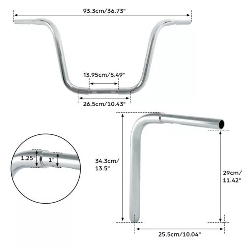 14インチ ライズ 1-1/4インチ ファット エイプ ハンガー ハンドルバー ハーレー スポーツスター XL 883 XL1200用 14" Rise 1-1/4" Fat Ape Hanger Handlebar Fit For Harley Sportster XL 883 XL1200