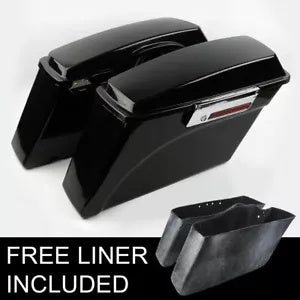 ビビッドブラックハードサドルバッグハーレーソフテイルデラックススタンダードファットボーイ84-17に適合 Vivid Black Hard Saddlebags Fit For Harley Softail Deluxe Standard Fatboy 84-17