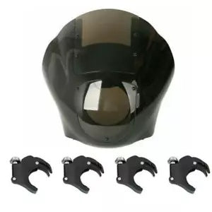 クォーターヘッドライトフェアリングフロントガラス、49mmフォーククランプ付き、ハーレースポーツスターに適合 Quarter Headlight Fairing Windshield w/ 49mm Fork Clamp Fit For Harley Sportster