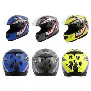 ユースバイクヘルメットフルフェイスDOTキッズバイクシャークブルーイエローグレーM-XXL Youth Motorcycle Helmet Full Face DOT Kids Bike Shark Blue Yellow Gray M-XXL