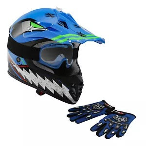 ユース ATV ヘルメット ゴーグル グローブ DOT フルフェイス オフロード モトクロス オートバイ ブルー Youth ATV Helmet Goggles Gloves DOT Full Face Off-Road Motocross Motorcycle Blue