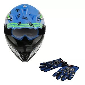 ユース ATV ヘルメット ゴーグル グローブ DOT フルフェイス オフロード モトクロス オートバイ ブルー Youth ATV Helmet Goggles Gloves DOT Full Face Off-Road Motocross Motorcycle Blue