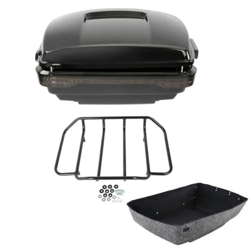 ブラックキングパックトランクLEDライトトップラックハーレーツアーパックロードキング14-24用 Black King Pack Trunk LED Light Top Rack Fit For Harley Tour Pak Road King 14-24