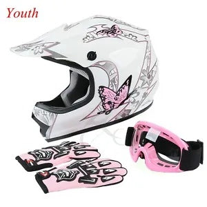 ユース ピンク バタフライ ダート バイク ATV MX ヘルメット モトクロス ゴーグル + 手袋付き S M L XL Youth Pink Butterfly Dirt Bike ATV MX Helmet w/Motocross Goggles+gloves S M L XL