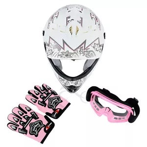 ユース ピンク バタフライ ダート バイク ATV MX ヘルメット モトクロス ゴーグル + 手袋付き S M L XL Youth Pink Butterfly Dirt Bike ATV MX Helmet w/Motocross Goggles+gloves S M L XL