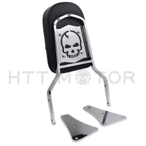 クローム スカル バックレスト シーシーバー レザーパッド付き 86-13 カワサキ バルカン 1500用 Chrome SKULL Backrest Sissy Bar With Leather Pad For 86-13 Kawasaki Vulcan 1500