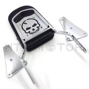 クローム スカル バックレスト シーシーバー レザーパッド付き 86-13 カワサキ バルカン 1500用 Chrome SKULL Backrest Sissy Bar With Leather Pad For 86-13 Kawasaki Vulcan 1500