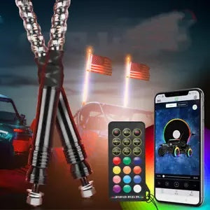 KEMIMOTO ペア 2FT ホイップライト APP 制御 LED RGB アンテナフラグリモート UTV ATV KEMIMOTO Pair 2FT Whip Lights APP Control LED RGB Antenna Flag Remote UTV ATV