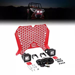 防水メタルグリルメッシュ LEDレッドライトバー付き RZR XP 1000 Turbo 2019-2023用 Waterproof Metal Grille Mesh w/LED Red Light Bar for RZR XP 1000 Turbo 2019-2023