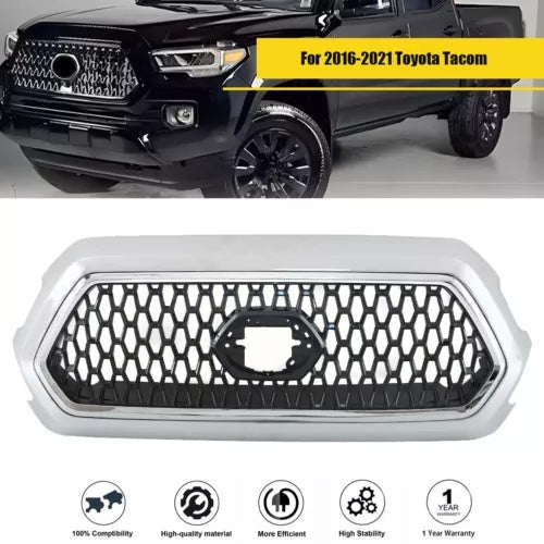 botjj Upper Grille Bumper New For 2016-2021 Toyota Tacoma Chrome Gray Replacement