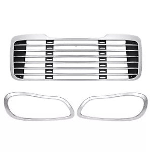 Freightliner M2 02-22 グリル、ヘッドライトベゼルクロームドライバーと助手席に適合 Fits Freightliner M2 02-22 Grille w/ Headlight Bezel Chrome Driver & Passenger