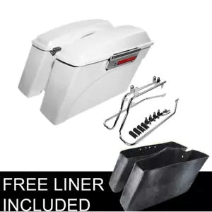 ハーレー ソフテイル スプリンガー 1984-17 用ホワイト ハード サドルバッグ & 変換ブラケット White Hard Saddlebags & Conversion Bracket For Harley Softail Springer 1984-17