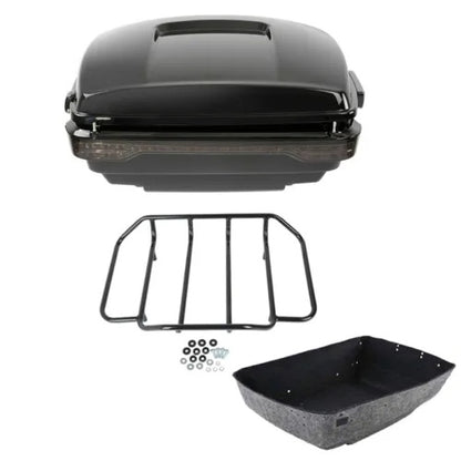 ブラックキングパックトランクLEDライトトップラックハーレーツアーパックロードキング14-24用 Black King Pack Trunk LED Light Top Rack Fit For Harley Tour Pak Road King 14-24