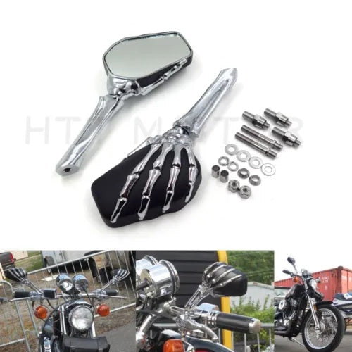 ハーレーダイナソフテイルスポーツスターツーリング用クロームブラックスカルスケルトンミラー Chrome Black Skull Skeleton Mirrors For Harley Dyna Softail Sportster Touring