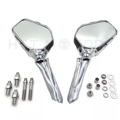 ハーレーダイナソフテイルスポーツスターツーリング用クロームブラックスカルスケルトンミラー Chrome Black Skull Skeleton Mirrors For Harley Dyna Softail Sportster Touring