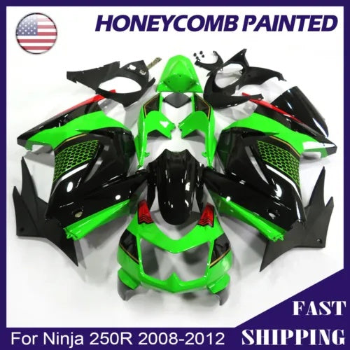 ハニカムグリーンブラックフェアリングキット Kawasaki Ninja 250R 2008-2012 EX250J ABS Honeycomb Green Black Fairing Kit For Kawasaki Ninja 250R 2008-2012 EX250J ABS