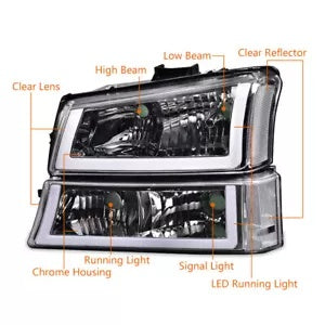 ハウジングクロームクリアヘッドライトランプテールライトセット 2003-06 シルベラドに適合 HOUSING CHROME CLEAR HEADLIGHT LAMP TAIL LIGHTS SET FIT FOR 2003-06 SILVERADO