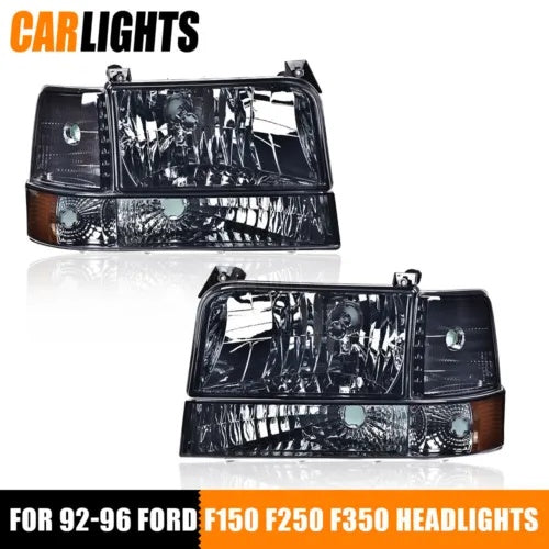 バンパークロームハイ/ロービームヘッドライトアンバーコーナーフィット92-96フォードF150-350 Bumper Chrome High/Low Beam Headlights Amber Corner Fit For 92-96 Ford F150-350