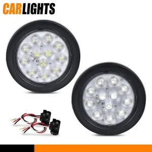 トレーラートラックペア 4 "クリアレンズラウンド 12 LED リバースバックアップテールライト 12V For Trailer Truck Pair 4" Clear Lens Round 12 LED Reverse Backup Tail Lights 12V