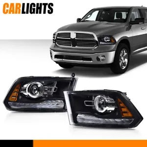 ハロゲン LED DRL ヘッドライト ブラック 13-2018 ダッジラム 1500 2500 3500 に適合 Halogen LED DRL Headlight Black Fit For 13-2018 Dodge Ram 1500 2500 3500