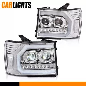 07-13 GMC シエラ 1500 2500HD 3500HD クロームハウジングヘッドライトランプ LH + RH に適合 Fit For 07-13 GMC Sierra 1500 2500HD 3500HD Chrome Housing Headlights Lamp LH+RH