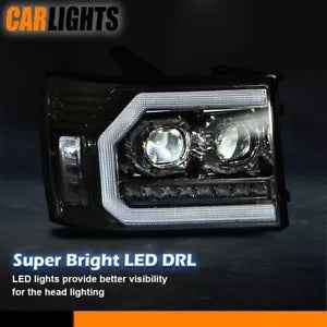07-13 GMC シエラ 1500 2500HD 3500HD クロームハウジングヘッドライトランプ LH + RH に適合 Fit For 07-13 GMC Sierra 1500 2500HD 3500HD Chrome Housing Headlights Lamp LH+RH
