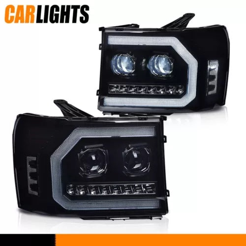 07-14 GMC シエラ 1500 2500HD 3500HD スモークレンズブラックハウジングヘッドライトに適合 Fit For 07-14 GMC Sierra 1500 2500HD 3500HD Smoked Lens Black Housing Headlights