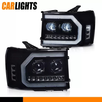07-14 GMC シエラ 1500 2500HD 3500HD スモークレンズブラックハウジングヘッドライトに適合 Fit For 07-14 GMC Sierra 1500 2500HD 3500HD Smoked Lens Black Housing Headlights