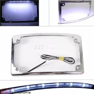 ハーレーダイナソフテイルスポーツスター用白色LEDライト付き湾曲ナンバープレートフレーム Curved License Plate Frame w/ White LED Light For Harley Dyna Softail Sportster