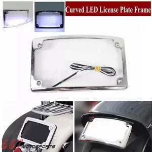 ハーレーダイナソフテイルツーリング用 4インチ x 7インチ カーブナンバープレートフレーム LEDライト付き For Harley Dyna Softail Touring 4" x 7" Curved License Plate Frame w/ LED light