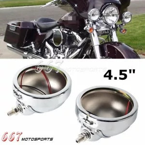 ハーレーツーリングモデル用オートバイクロームスチール4.5インチLEDフォグライトハウジング2個 2x Motorcycle Chrome Steel 4.5'' LED Fog Light Housing for Harley Touring Models