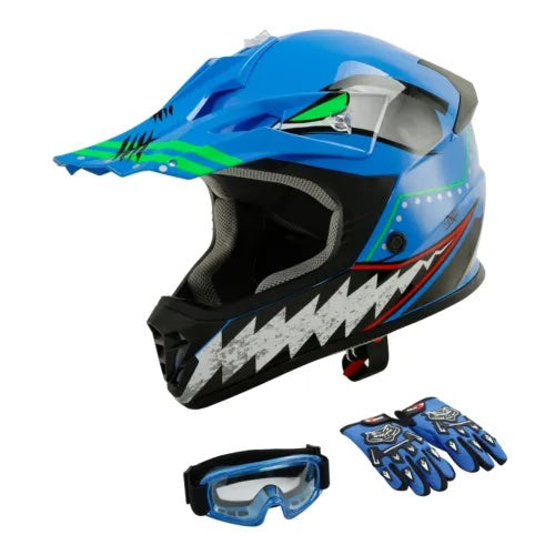 fsmotouk DOT Youth Kid Full Face Helmet Goggles Gloves ABS Off-Road Motocross S/M/L/XL