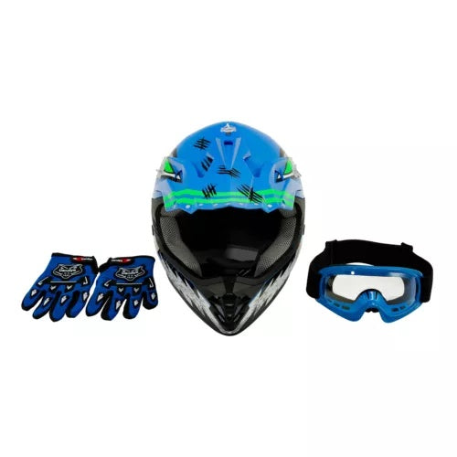 fsmotouk DOT Youth Kid Full Face Helmet Goggles Gloves ABS Off-Road Motocross S/M/L/XL