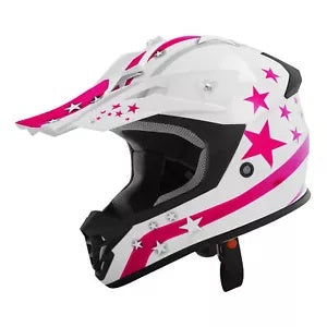 fsmotouk DOT Youth Kids Full Face Helmet Off-Road Goggles Gloves White Pink Star S/M/L/XL