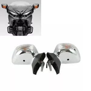 fsmotouk Pair Turn Signals Rear View Mirrors Fit For Honda Goldwing GL1800 2001-2017