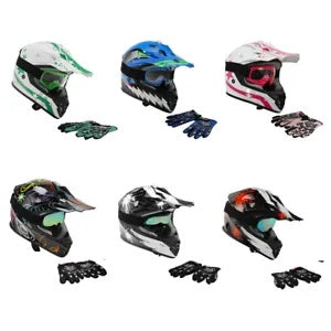 fsmotouk DOT Youth Kid Full Face Helmet Kids Off Road Dirt Bike ATV Goggles Gloves