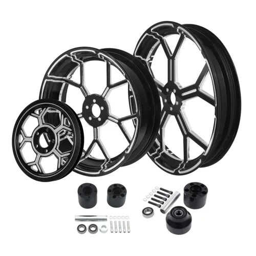 fsmotouk 21'' Front & 18'' Rear Wheel Rim Disc Hubs & Pulley Fit For Harley Touring 09-24