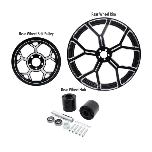 fsmotouk 21'' Front & 18'' Rear Wheel Rim Disc Hubs & Pulley Fit For Harley Touring 09-24