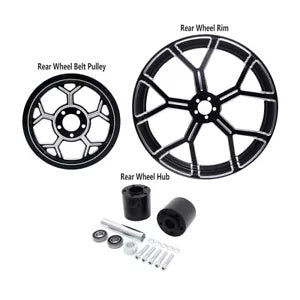 fsmotouk 21'' Front & 18'' Rear Wheel Rim Hub & Pulley Fit For Harley Street Glide 09-24