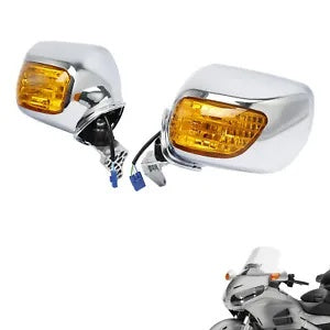 fsmotouk Chrome Rear View Mirrors Turn Signal Orange Lens Fit For Honda GL1800 F6B 13-17