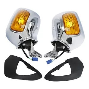 fsmotouk Chrome Rear View Mirrors Turn Signal Orange Lens Fit For Honda GL1800 F6B 13-17