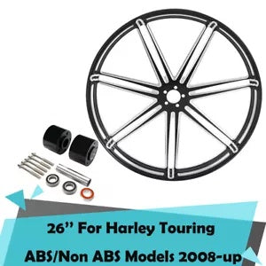 fsmotouk CNC 26" Front Wheel Rim & Dual Disc Hub Fit For Harley Touring 2008-2023 ABS