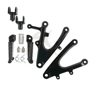 fsmotouk Black Front Rider Footrests Bracket Foot Pegs Fit For YAMAHA YZF R1 2004-2006