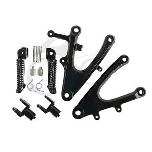 fsmotouk Black Front Rider Footrests Bracket Foot Pegs Fit For YAMAHA YZF R1 2004-2006