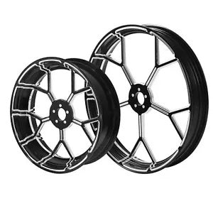 fsmotouk 23'' Front 18'' Rear Wheel Rim Hub & Pulley Fit For Harley Road Glide 2009-2024