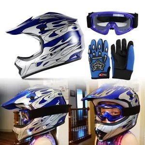 fsmotouk DOT Youth Kids Helmet Child Motocross Dirt Bike Off Road ATV S M L XL Blue