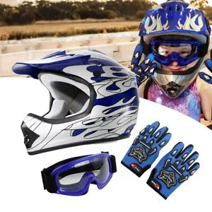 fsmotouk DOT Youth Kids Helmet Child Motocross Dirt Bike Off Road ATV S M L XL Blue