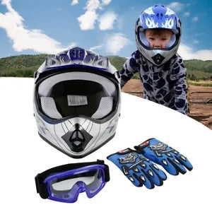 fsmotouk DOT Youth Kids Helmet Child Motocross Dirt Bike Off Road ATV S M L XL Blue