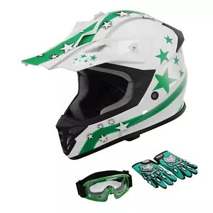 fsmotouk DOT Youth Kids Helmet Motocross Full Face ATV Dirt Bike Goggles Gloves S M L XL